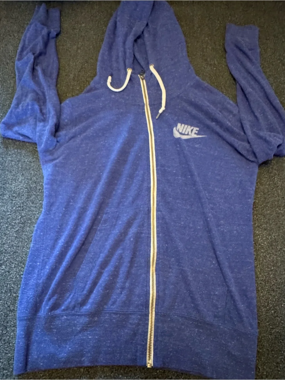 Nike Gym Vintage Full Zip Hoodie Blue Heathered Lightweight Size M